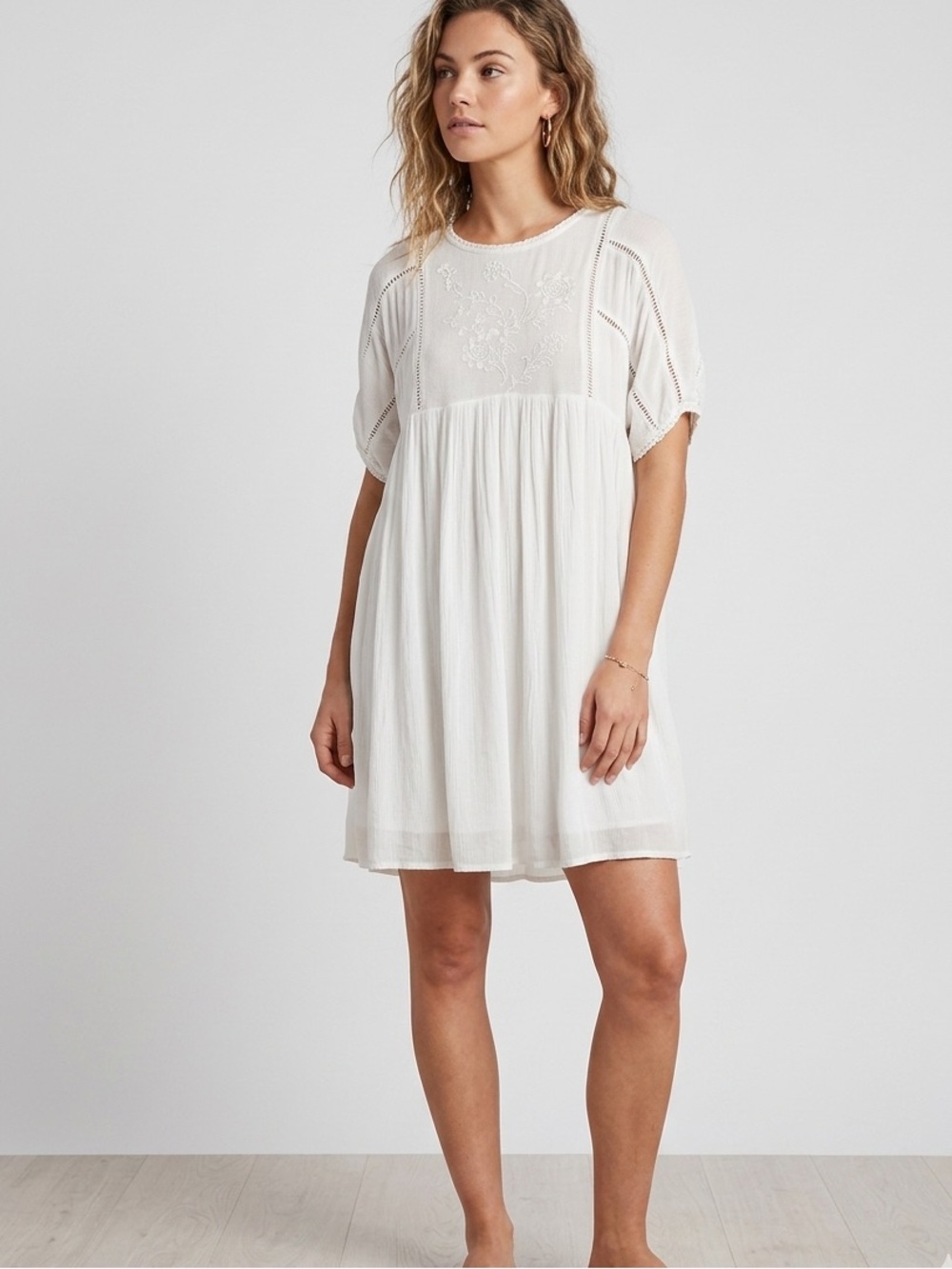 Altar’d State white boho cottagecore floral embroidered mini dress size small